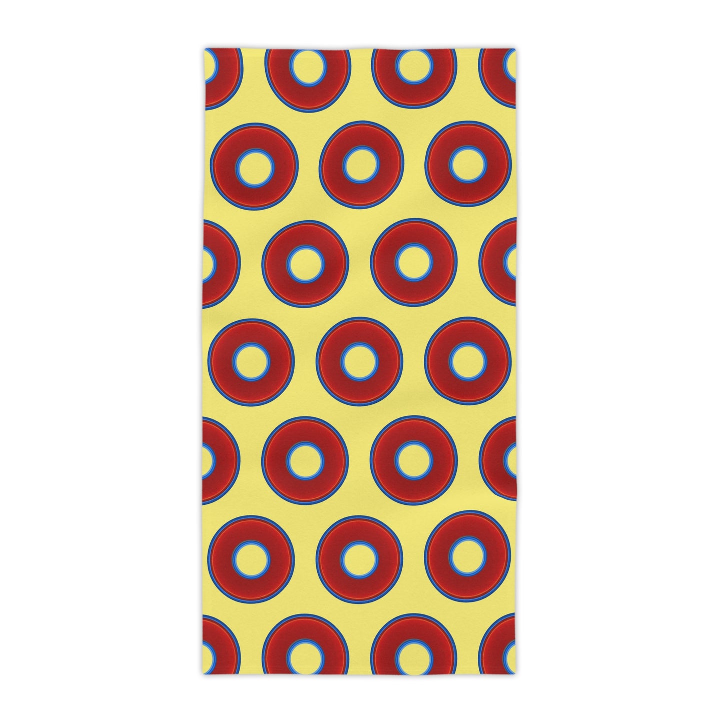 Lumpy Donut Towels - vivid red donuts w/yellow background