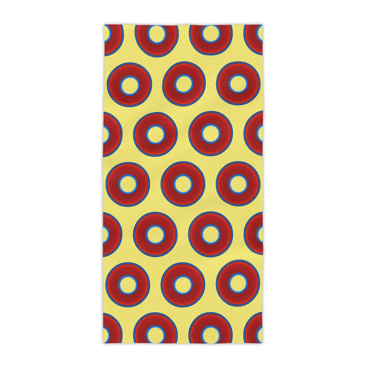 Lumpy Donut Towels - vivid red donuts w/yellow background