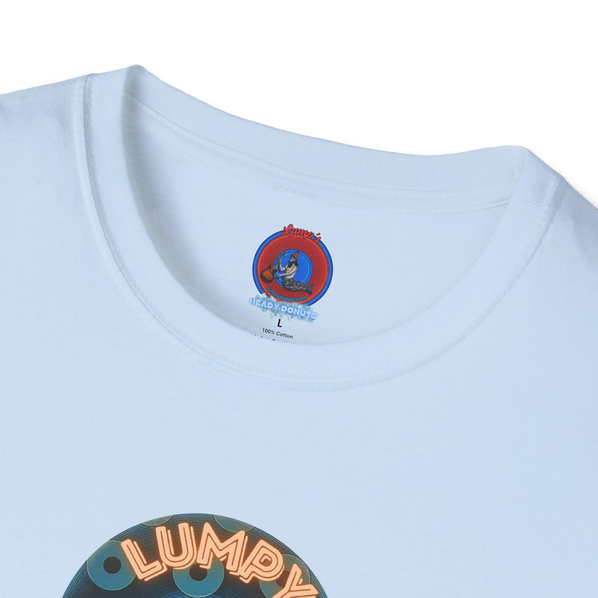 Coffee Traders Tee - Unisex Soft-Style - "Tasty Coffee" - paradoxical donut/cubed blue donut - variant 2 - logo front/It's Ice Cube's back