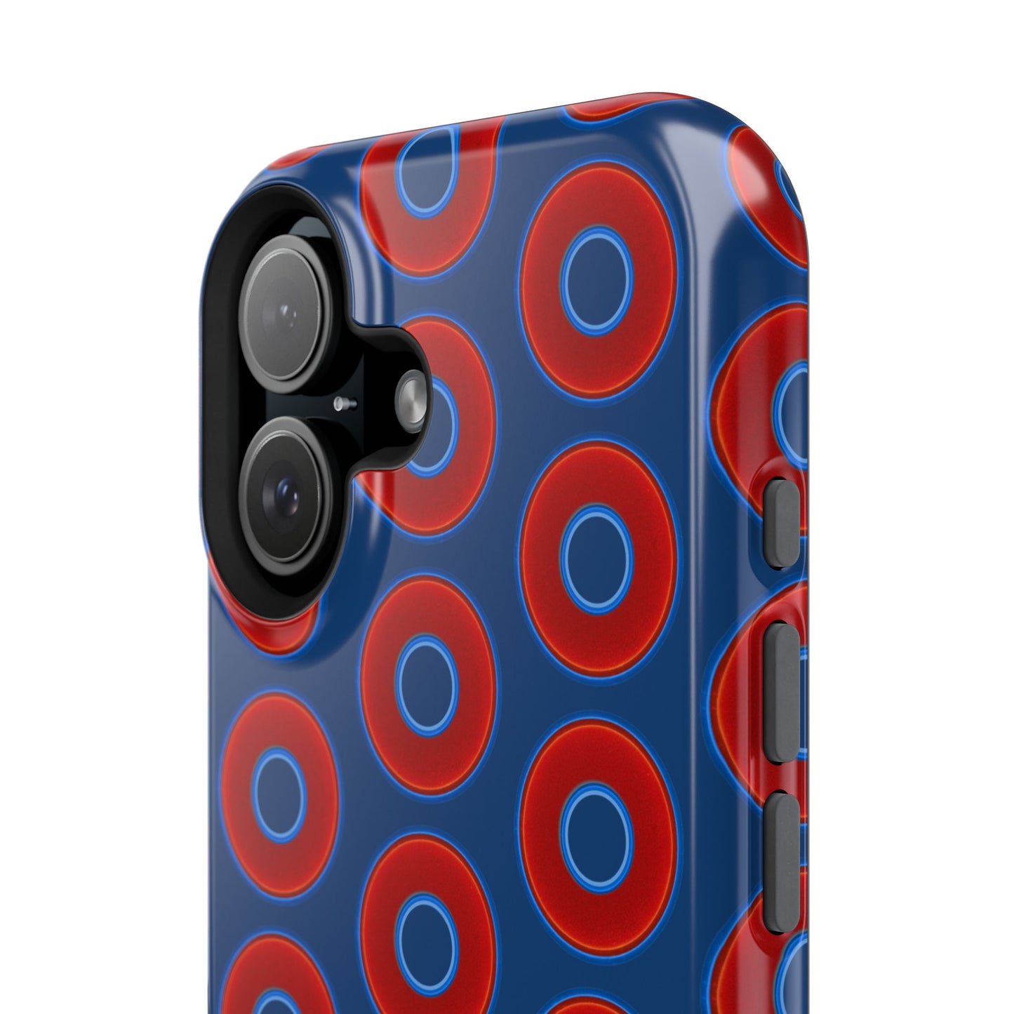 Impact-Resistant Lumpy Donut Case - red vivid donut print w/Atlantic navy blue background