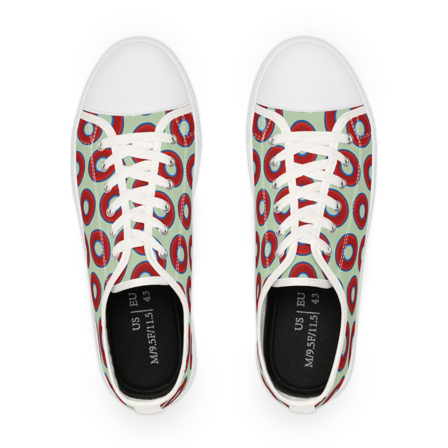 Chuck Taylors - large vivid red donut print w/seafoam green background
