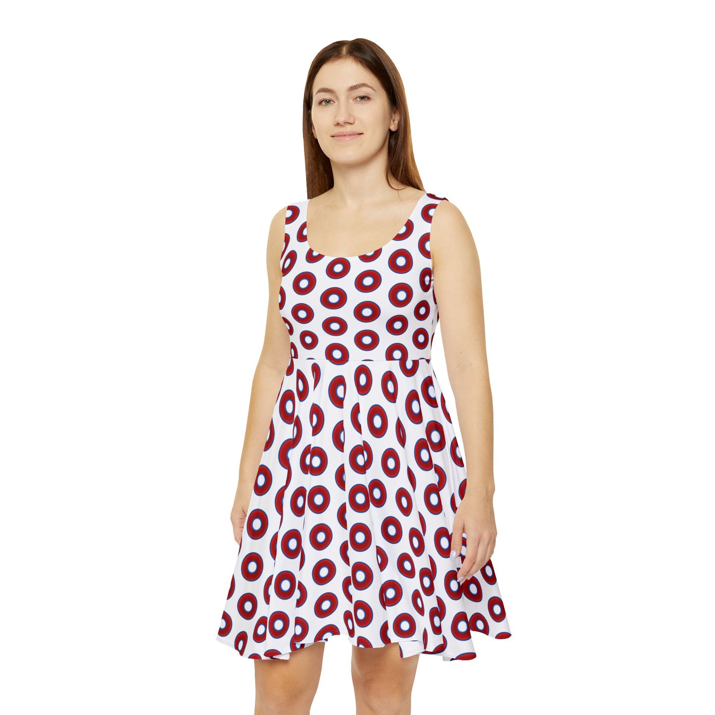 Women's Skater Donut Dress - vivid red donut print w/white background