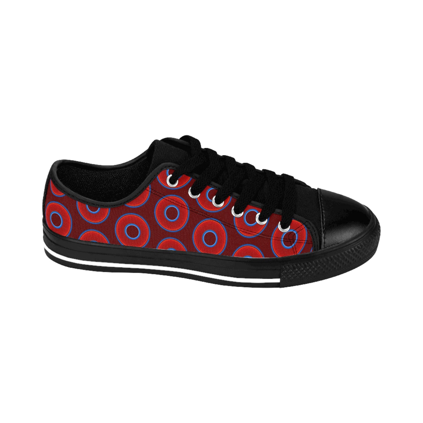 Men's Cushiony Convectors - Low Top - large red vivid donut print w/dark red background