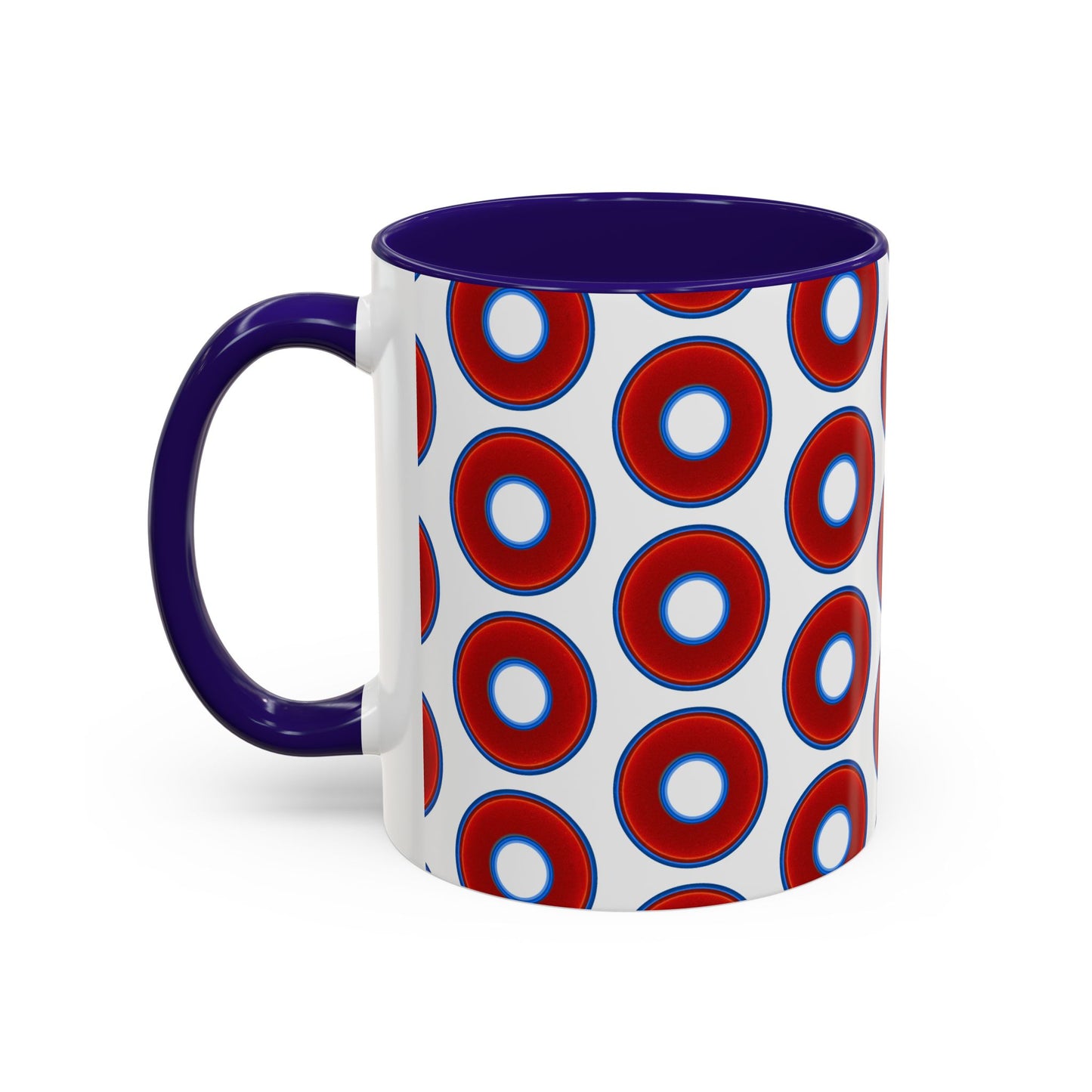 Lump's Grumpy Coffee Mug - vivid red donuts w/white background