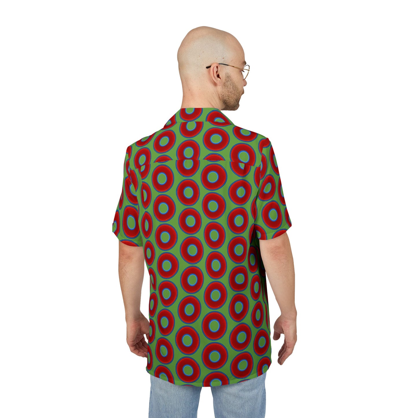 Wilson's 'Epic Hawaiian-Punch' Shirt - vivid red donut print w/light green background [unisex]