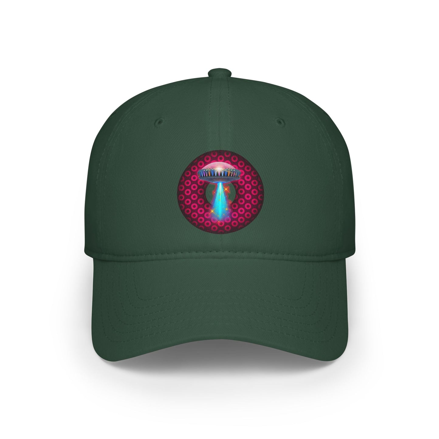Lumpy Donut Baseball Cap - "They Serve Donuts on the Mothership Now" - variant 2 - red/burgundy paradoxical donut w/