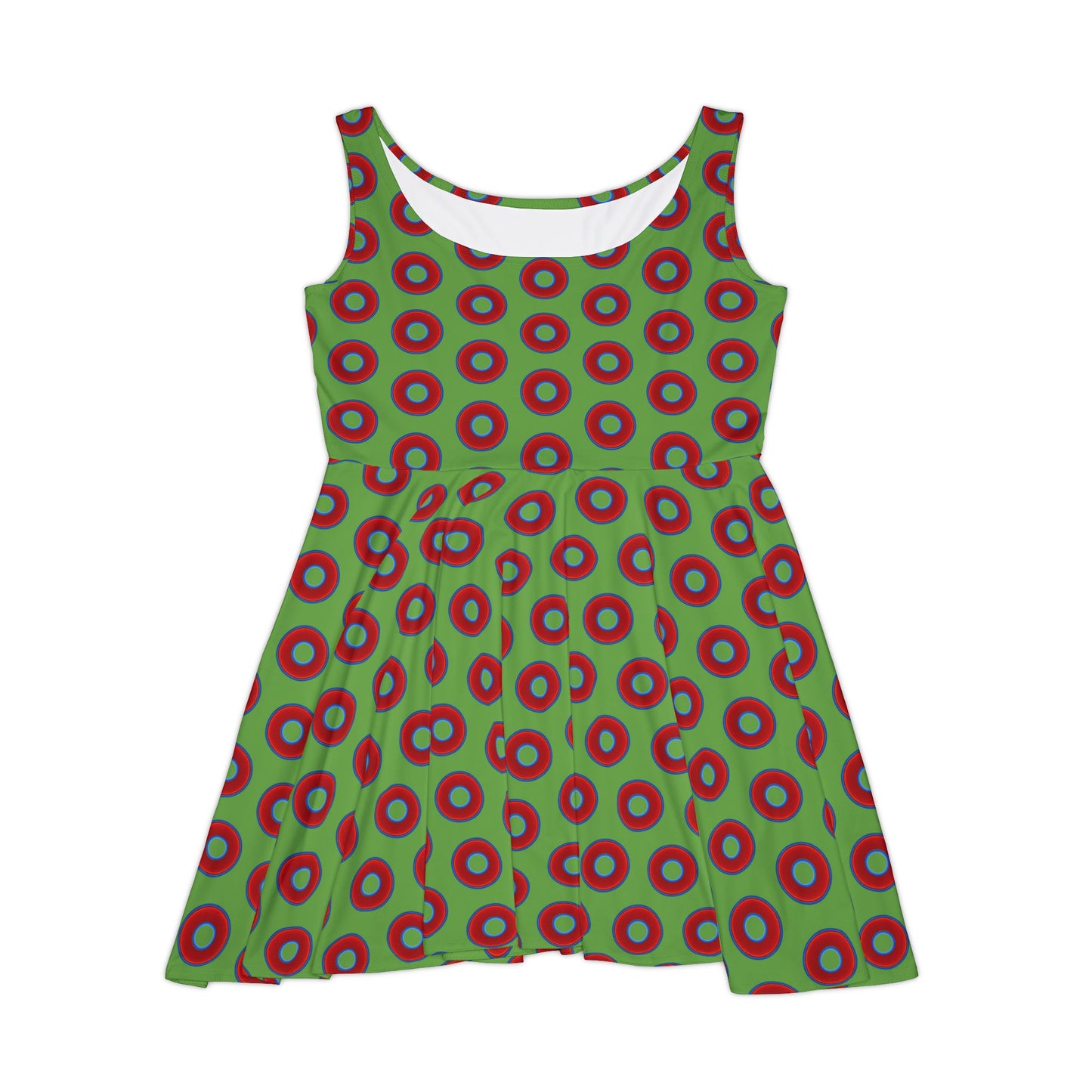 Women's Skater Donut Dress - vivid red donut print w/light green background