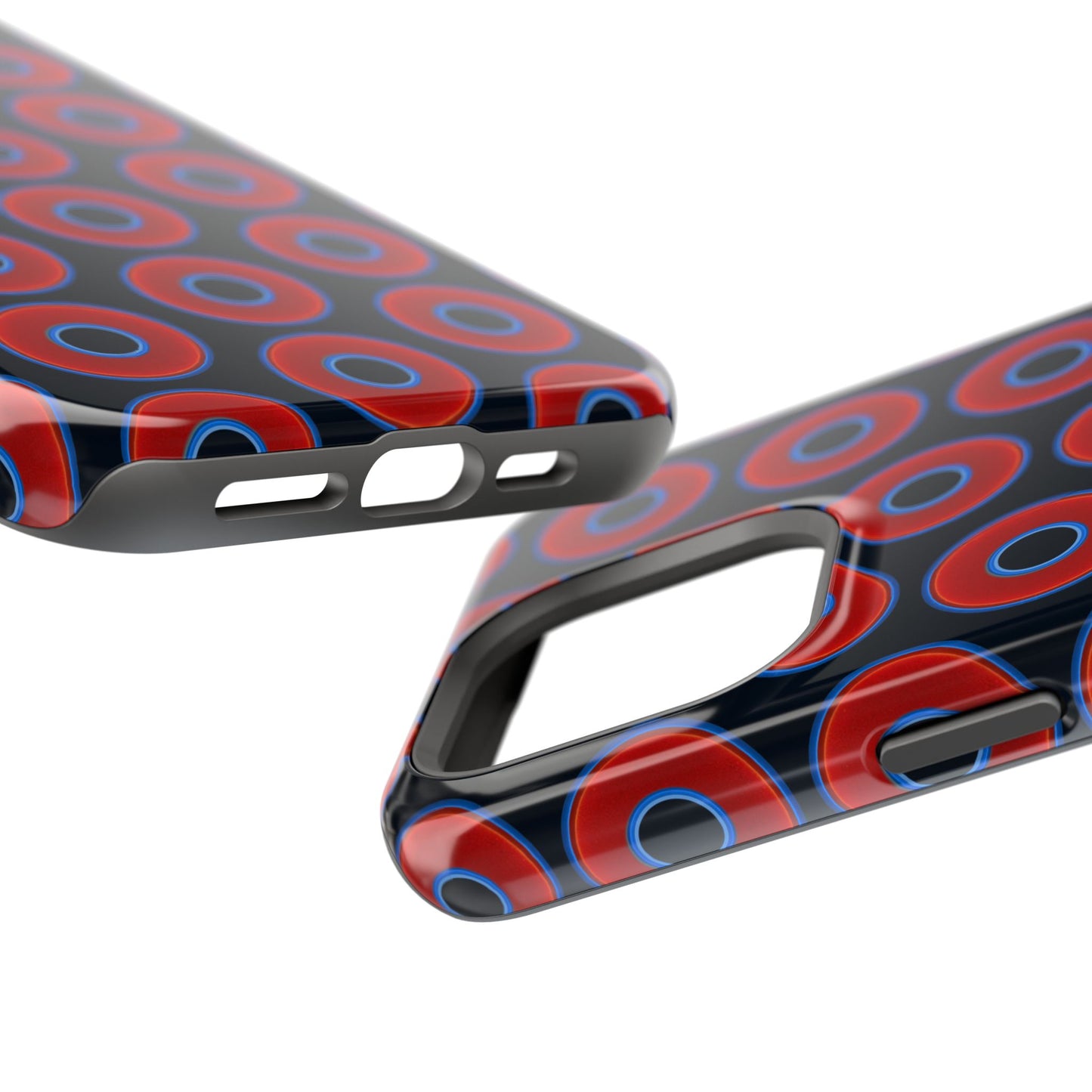 Impact-Resistant Lumpy Donut Case - red vivid donut print w/blue charcoal background