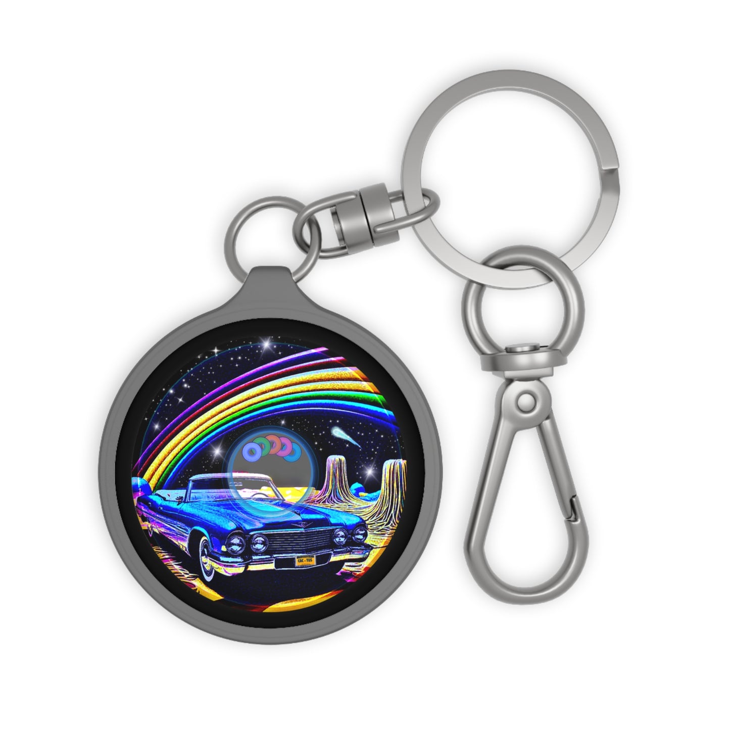 Lumpy Donut Keychain - "Halley's Caddy " - series 1.0 -variant 1 - blue/black picture donut