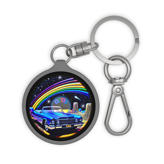 Lumpy Donut Keychain - "Halley's Caddy " - series 1.0 -variant 1 - blue/black picture donut