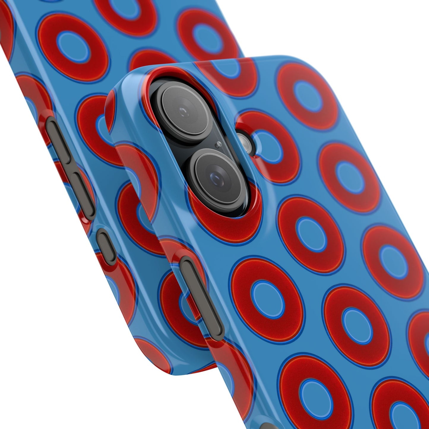 Lumpy Donut Snap Case - red vivid donut print w/light steel blue background