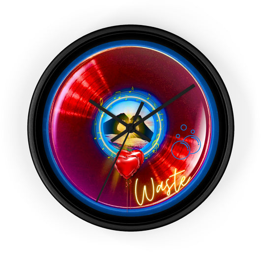 Lumpy Wall Clock - "Waste of a Perfectly Good Donut Clock" - variant 1 - vivid red donut w/black background