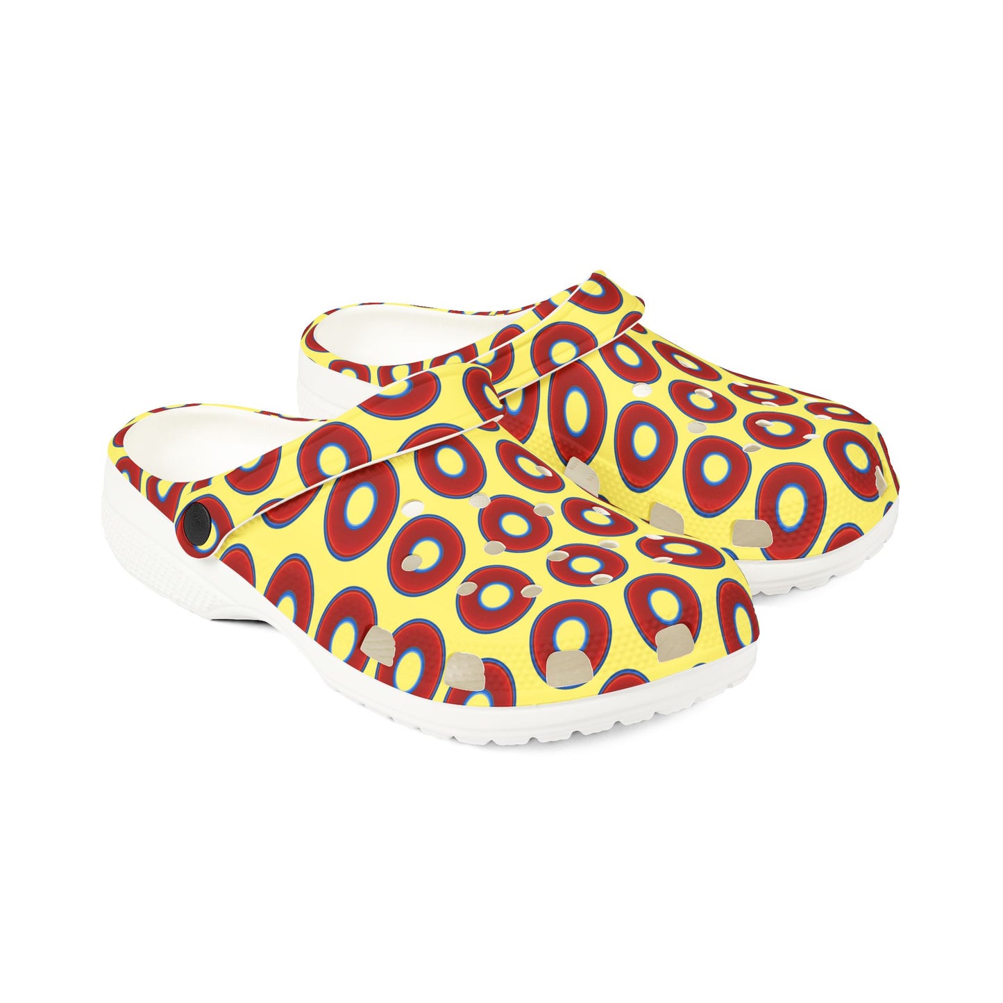 Spatchcocks - donut slip-on shoes - vivid red donuts w/yellow background [unisex]