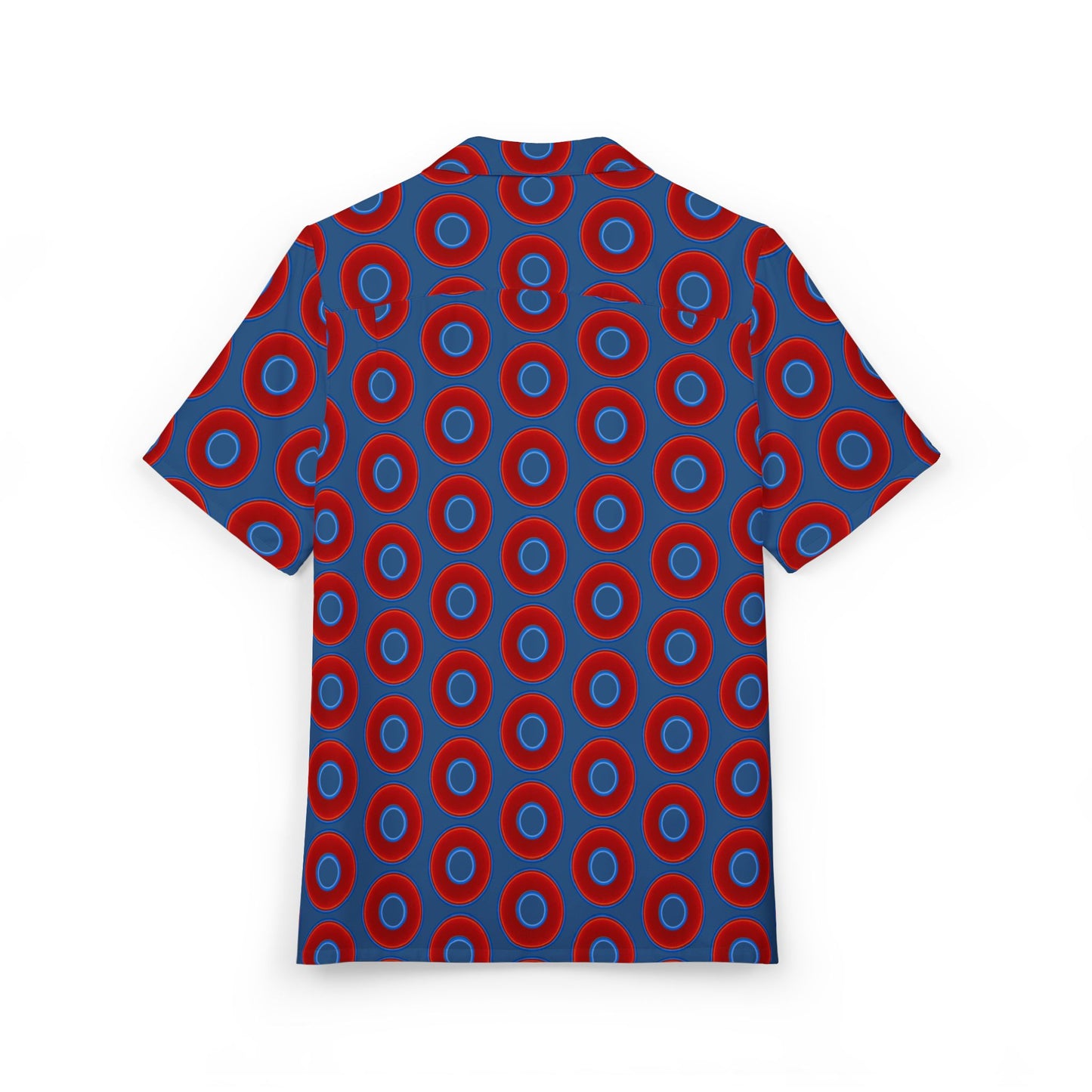 Wilson's 'Epic Hawaiian-Punch' Shirt - vivid red donut print w/light navy blue background [unisex]