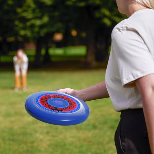 Lumpy Wham-O Donut Frisbee - "Cat's Meow Phrisbee" - red/royal blue rustic paradox donut