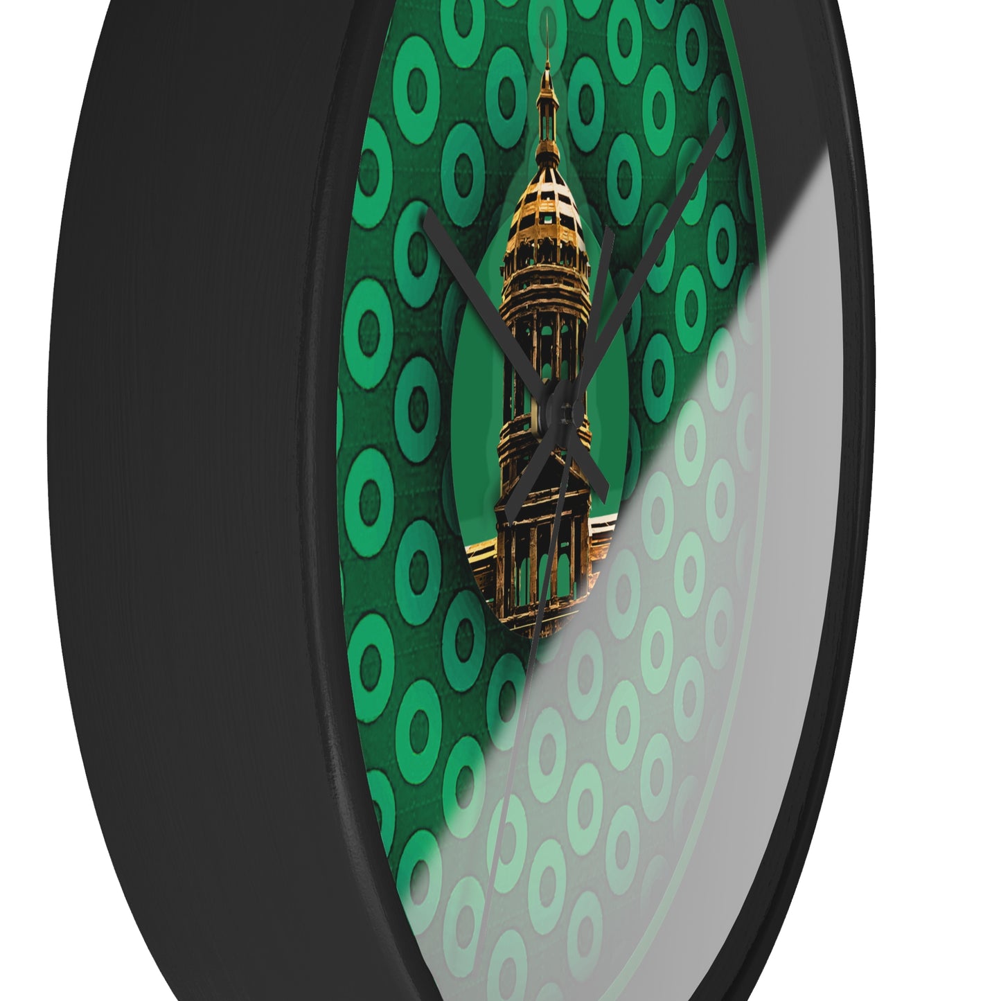 Lumpy Wall Clock - "Save the Mondegreen City Hall Clock Tower" - green/green paradoxical donut w/green background