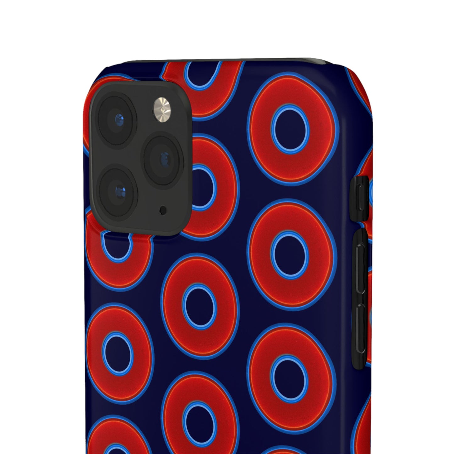 Lumpy Donut Snap Case - red vivid donut print w/midnight blue background