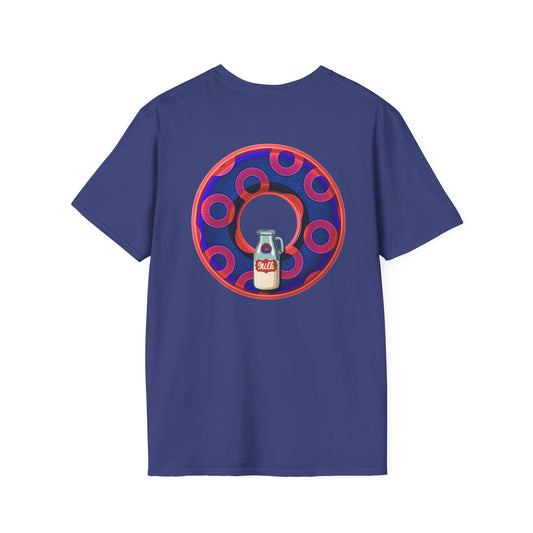 Classic Donut Tee - Unisex Soft-Style - "Wooked Cream - YEMSG Donut " - dark electric blue/red rustic paradox donut - variant 2