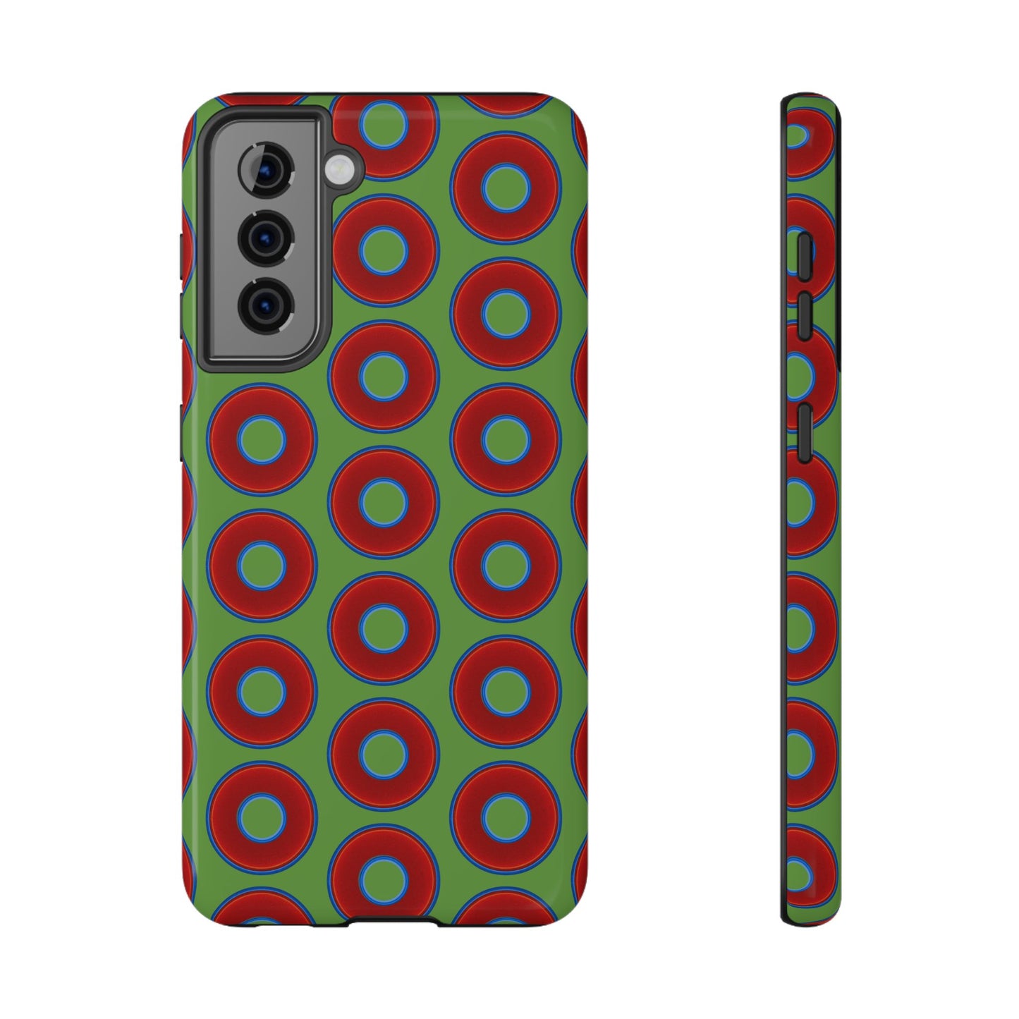 Impact-Resistant Lumpy Donut Case - red vivid donut print w/light green background