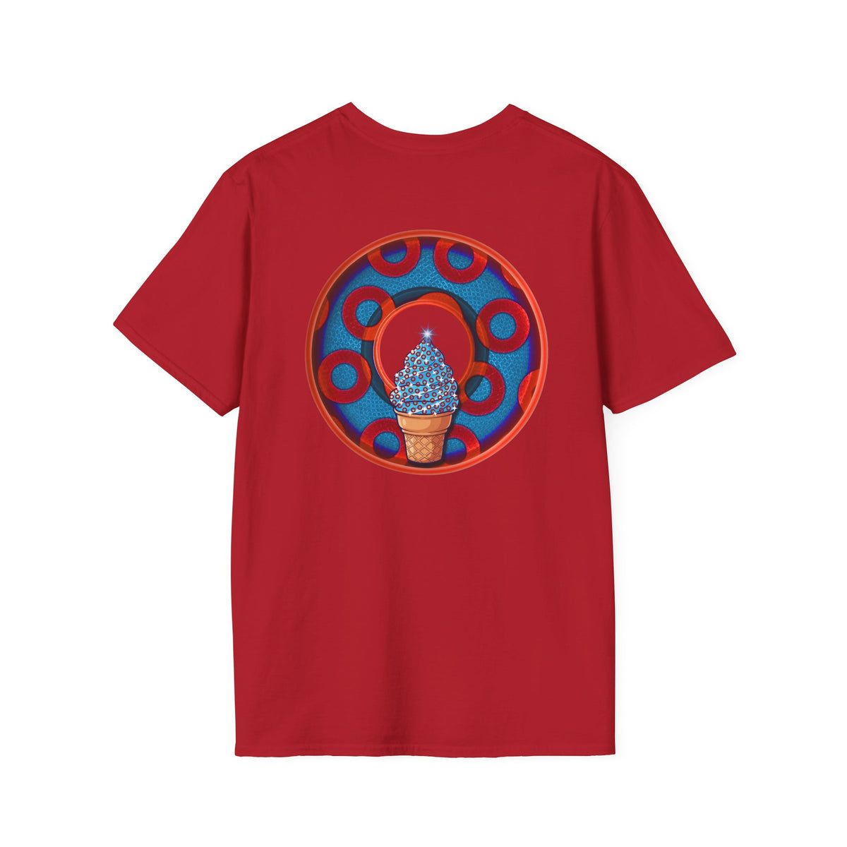 Classic Donut Tee - Unisex Soft-Style - "We All Scream It's ICE Cream" - blue/red rustic paradox donut