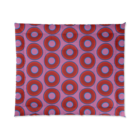 The Very Lumpy Comforter - vivid red donuts w/pink background