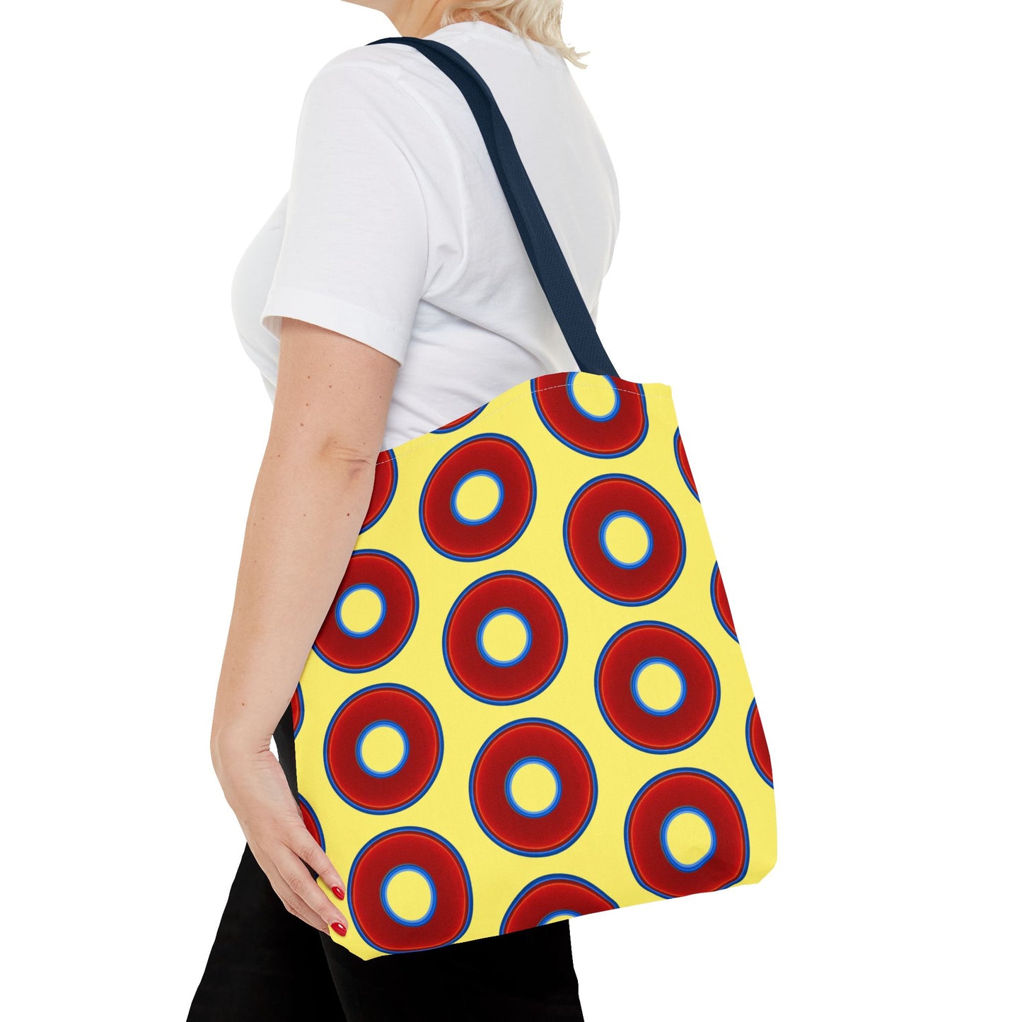 Lumpy Beach/Tote Bag - red vivid donuts w/yellow background