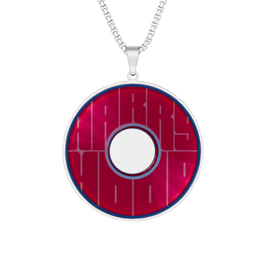 Lump's Heady Donut Necklace - 1" x 1" Stainless Steel Pendant - "Harry's Preferred Donut Pendant" - vivid purple/magenta reflective donut - w/hole - variant 1