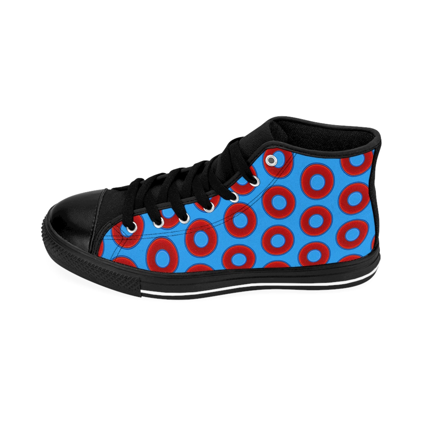 Men's Cushiony Convectors - High Tops - red vivid donuts w/sky royal blue background