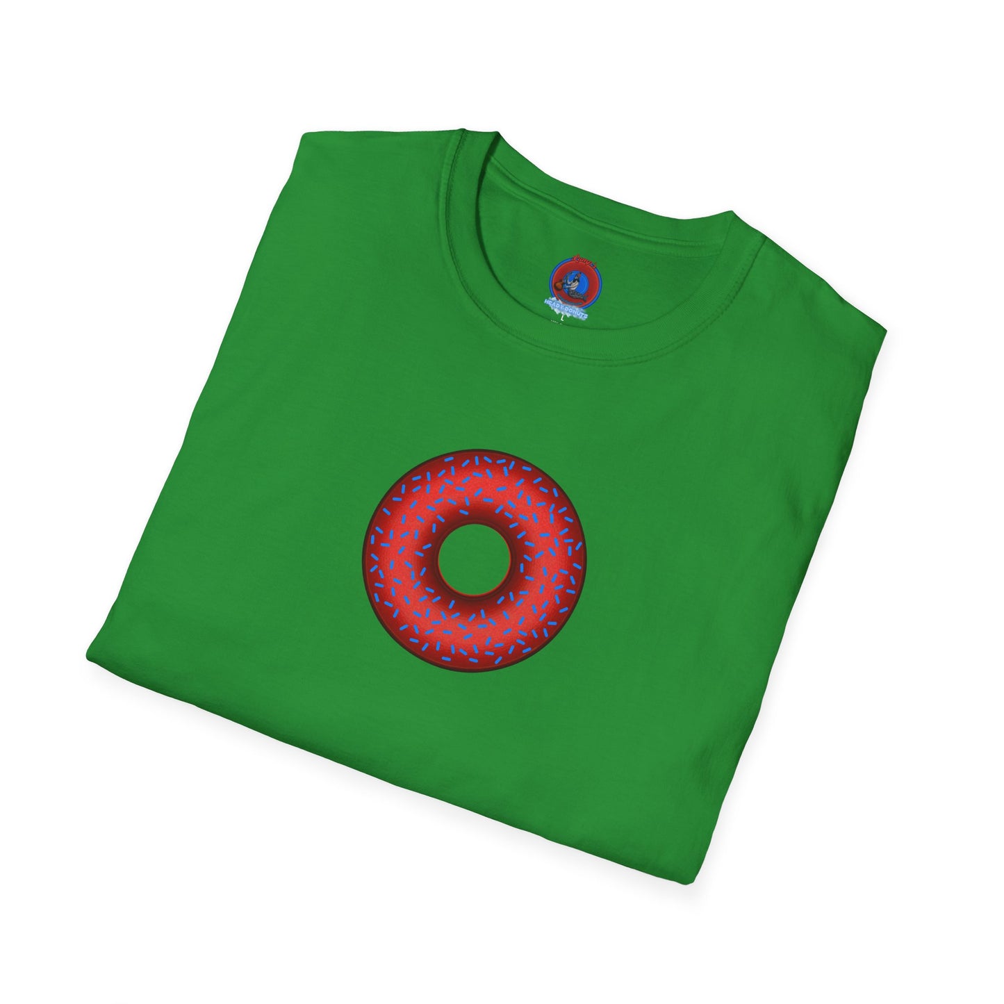 Classic Donut Tee - Unisex Soft-Style - "Plain Plump Donut w/" - plump red donut w/blue sprinkles