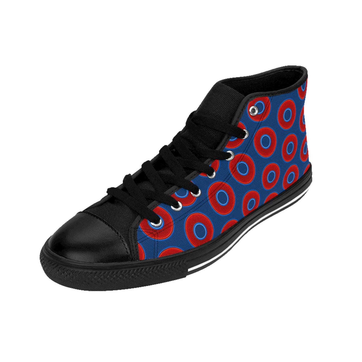 Men's Cushiony Convectors - High Tops - red vivid donuts w/Atlantic navy blue background