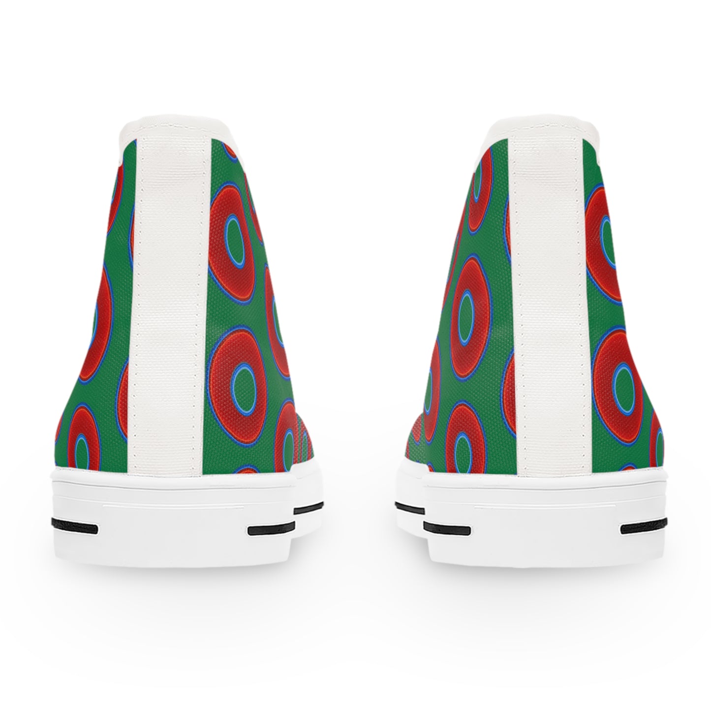 Women's High Top Chuck Taylors - large vivid red donut print w/green background