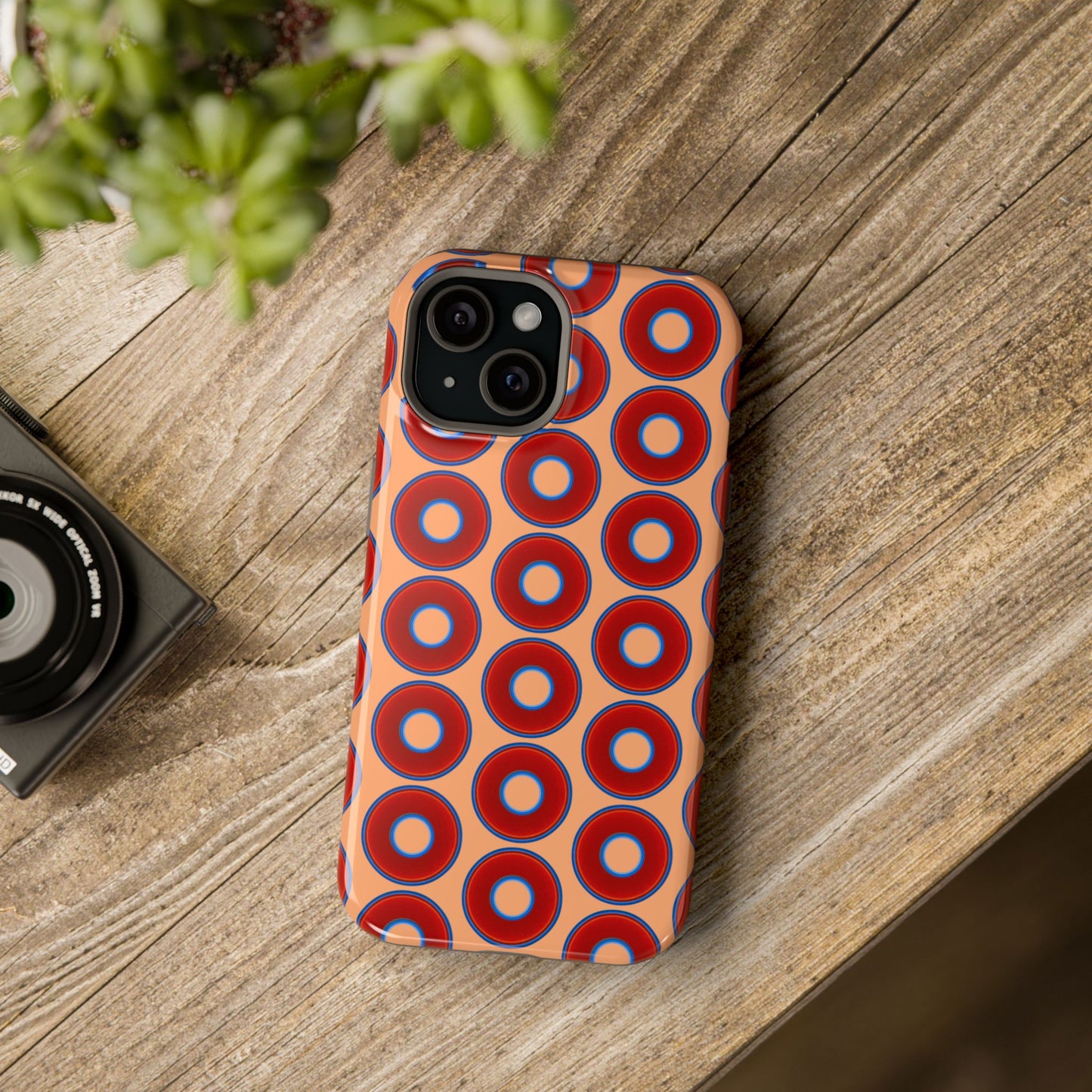 Magnetic Tough Donut Case - red vivid donut print w/peach background