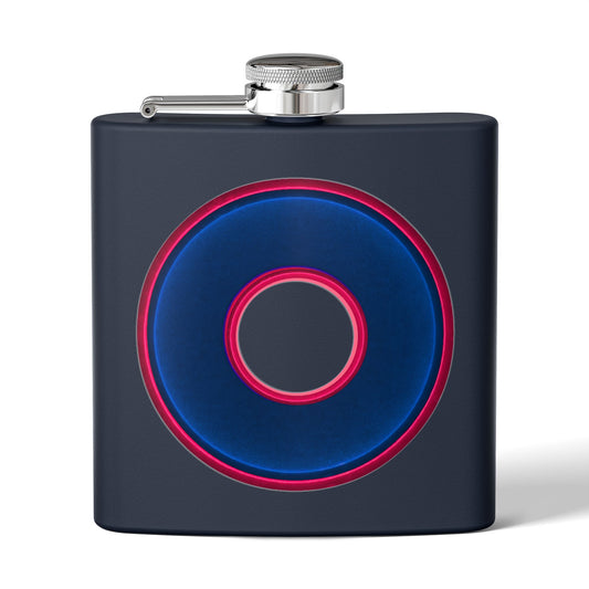 Lump's Donut Flask 6 oz - Vivid dark blue/red donut - [*w/your choice of 6 backgrounds]