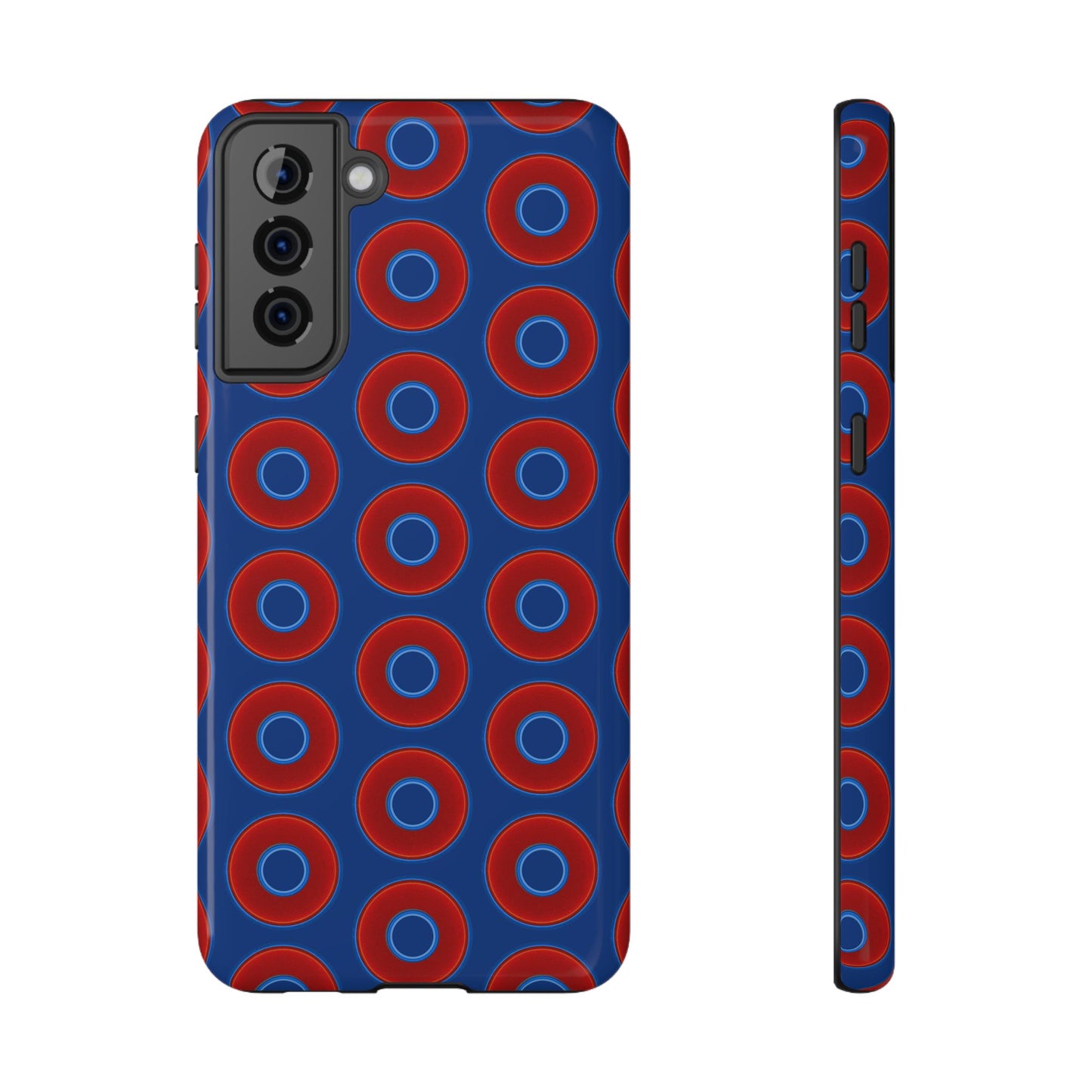Impact-Resistant Lumpy Donut Case - red vivid donut print w/dark blue background