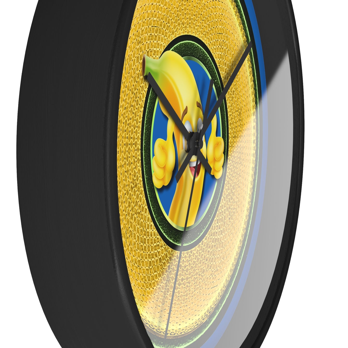 Lumpy Wall Clock - "Dis Sheet, It's Bananas" - variant 2 - golden rustic donut w/dark blue background