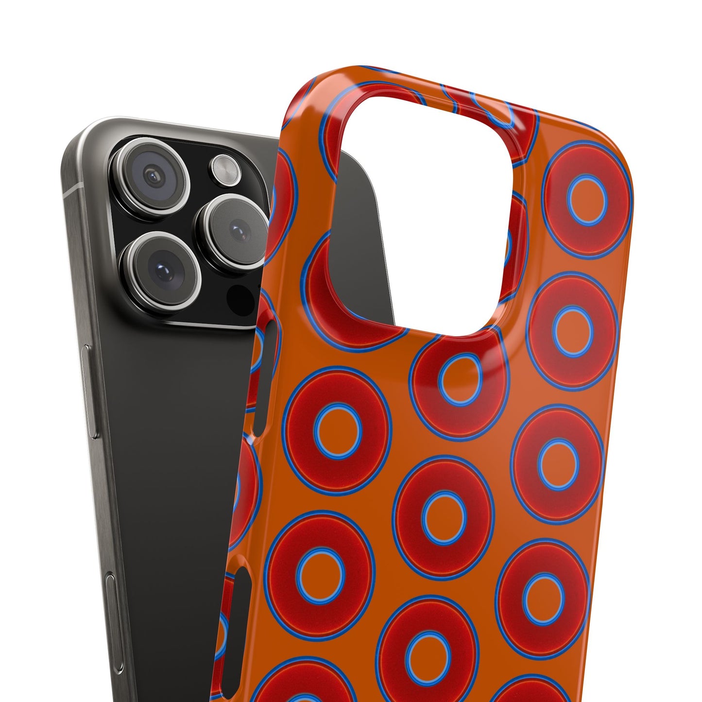 Lumpy Donut Snap Case - red vivid donut print w/dark orange background