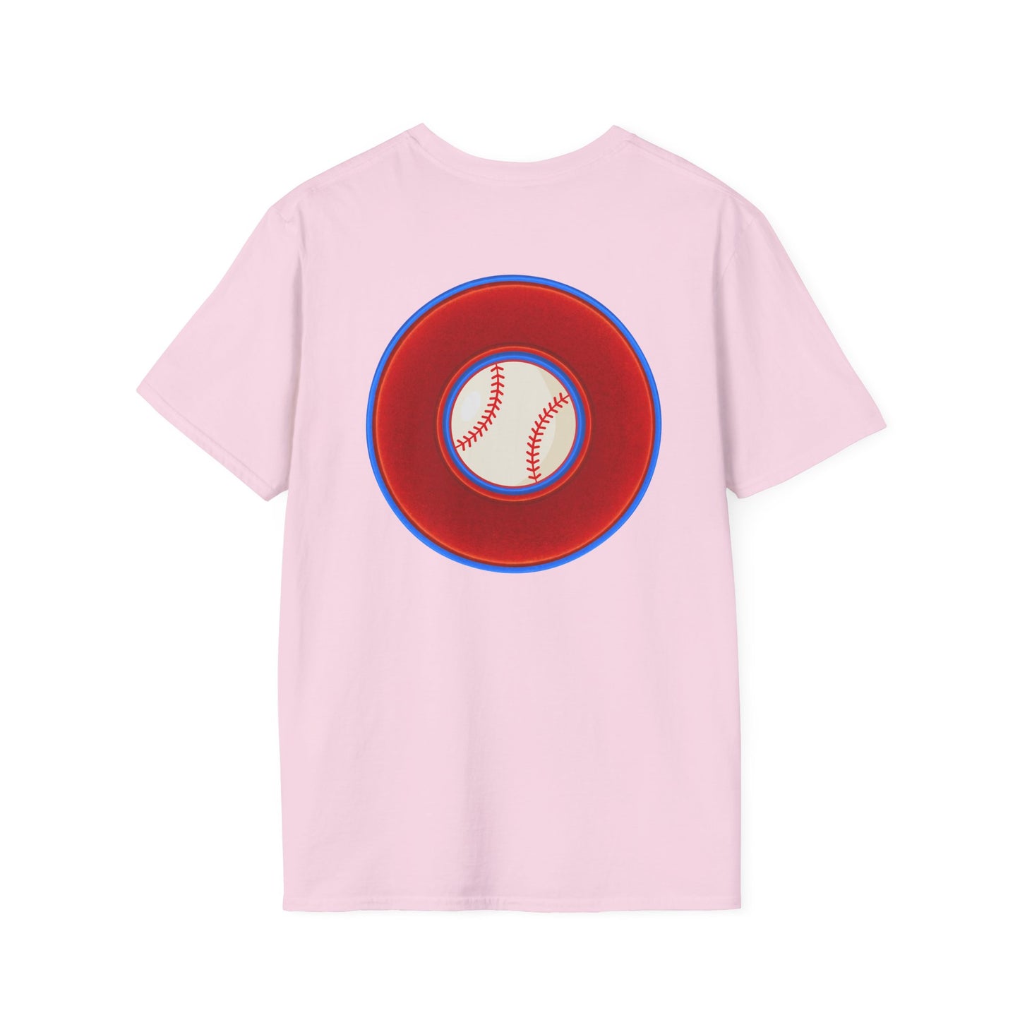 Classic Donut Tee - Unisex Soft-Style - "Phenway Ballpark Donuts" - vivid red/blue donut - variant 4