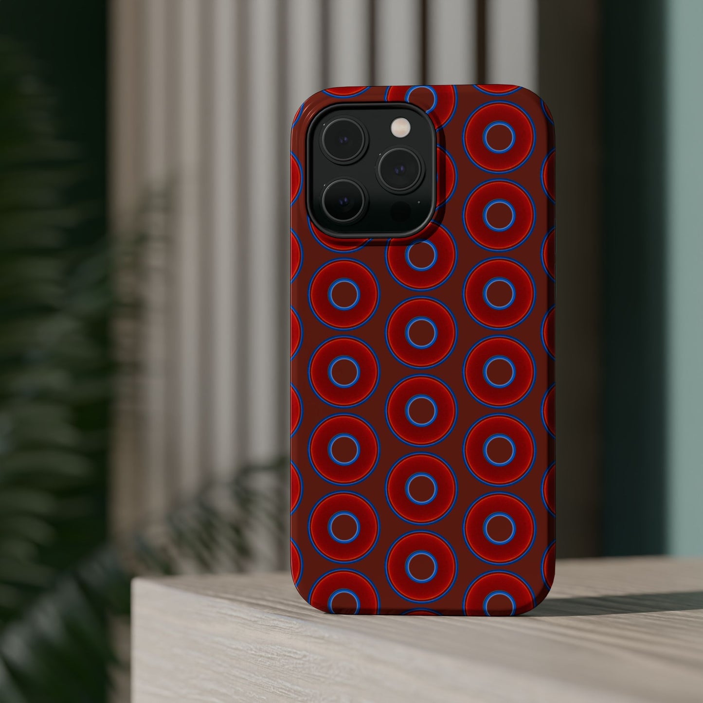 Magnetic Tough Donut Case - red vivid donut print w/burnt umber background