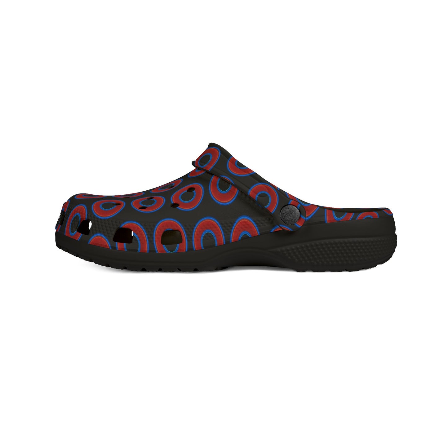 Spatchcocks - donut slip-on shoes - red rustic donuts w/black background [unisex]