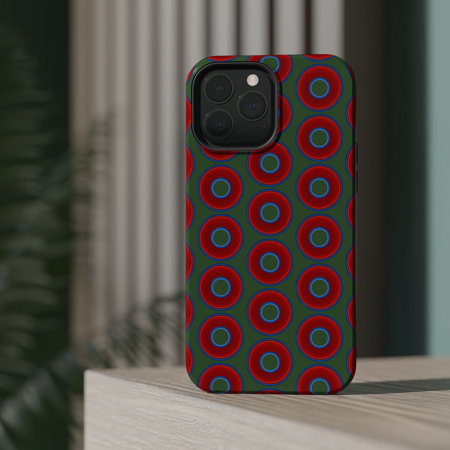 Magnetic Tough Donut Case - red vivid donut print w/dark Fenway green background