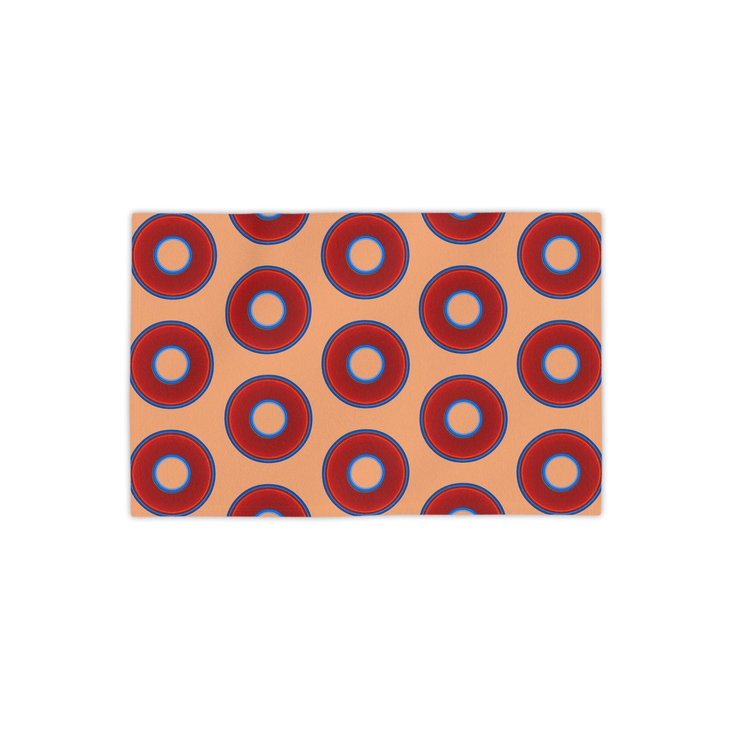 Lumpy Donut Towels - vivid red donuts w/peach background