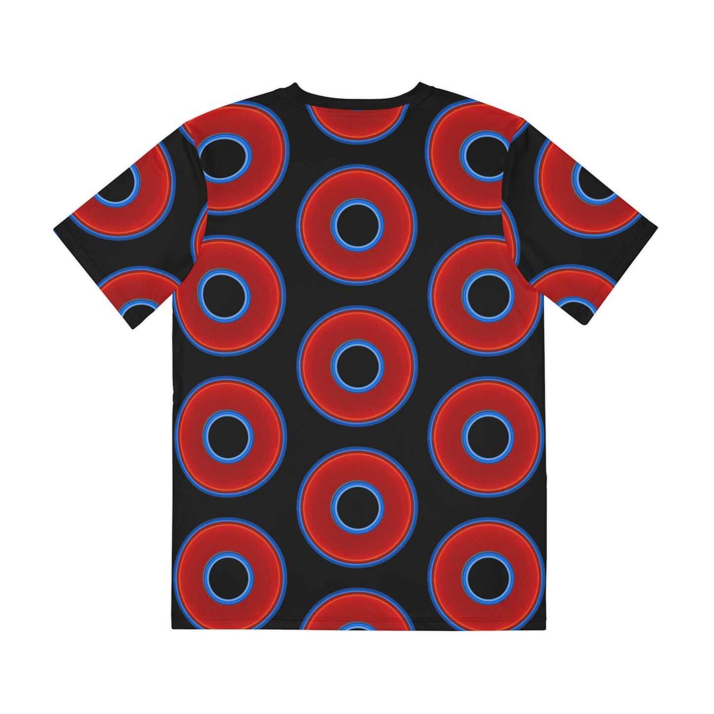 Multi-Beastie Giant Donut AOP Polyester Tee - red vivid donut print w/black background