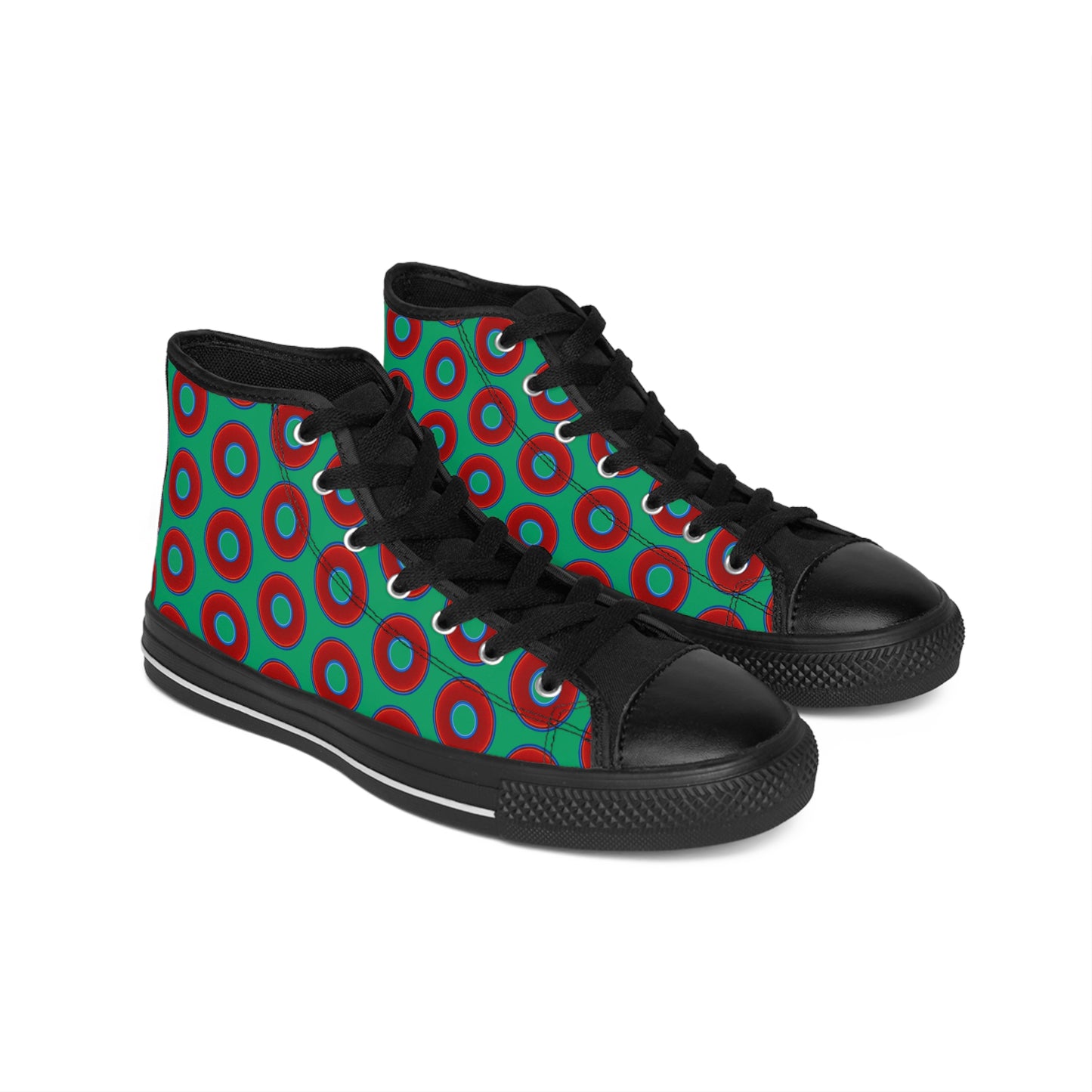 Men's Cushiony Convectors - High Tops - red vivid donuts w/jade green background