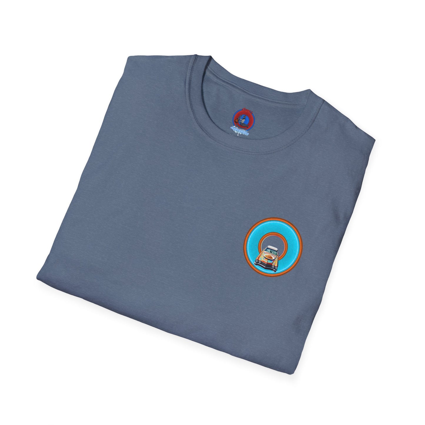 Classic Donut Tee - Unisex Soft-Style - "Cadillac Rainbow Spaghetti Incident" - series 1.0  - variant 2 - blue/orange donut