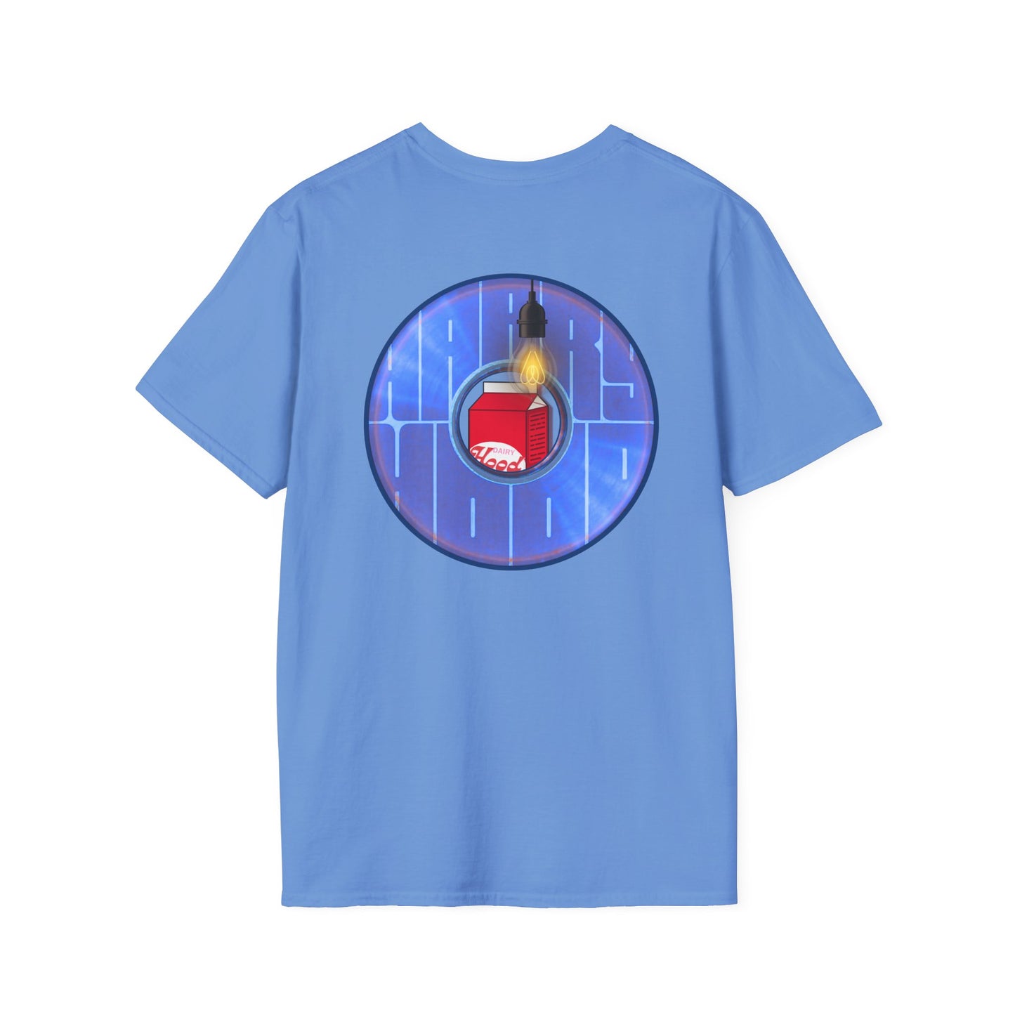 Classic Donut Tee - Unisex Soft-Style - "Harry Left His Donut Shirt" - series 1.0  - variant 4 - purple/blue donut - w/milk & light on
