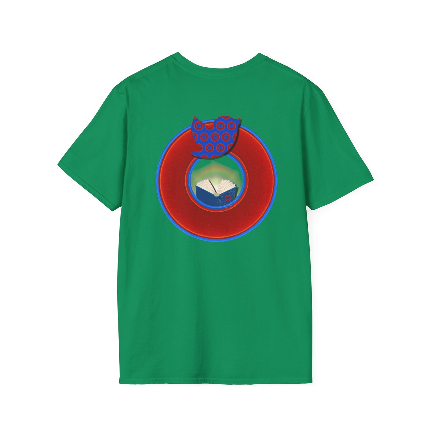 Classic Donut Tee - Unisex Soft-Style - "Phamous Mocking Donut" - vivid red/blue donut
