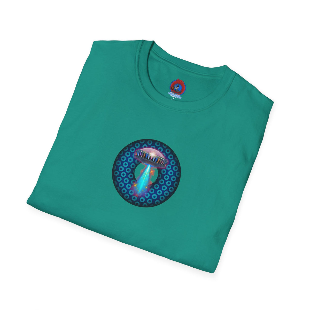 Classic Donut Tee - Unisex Soft-Style - "Donuts now Served on the Mothership" - series 1.0  - variant 3  - blue/light blue donut