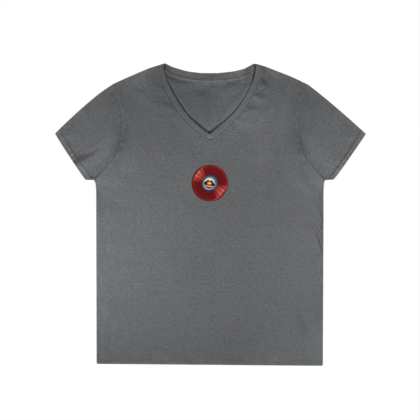 Women's Donut V-Neck Tee - "Waste of a Perfectly Good Donut" - variant 1 - vivid red record donut w/
