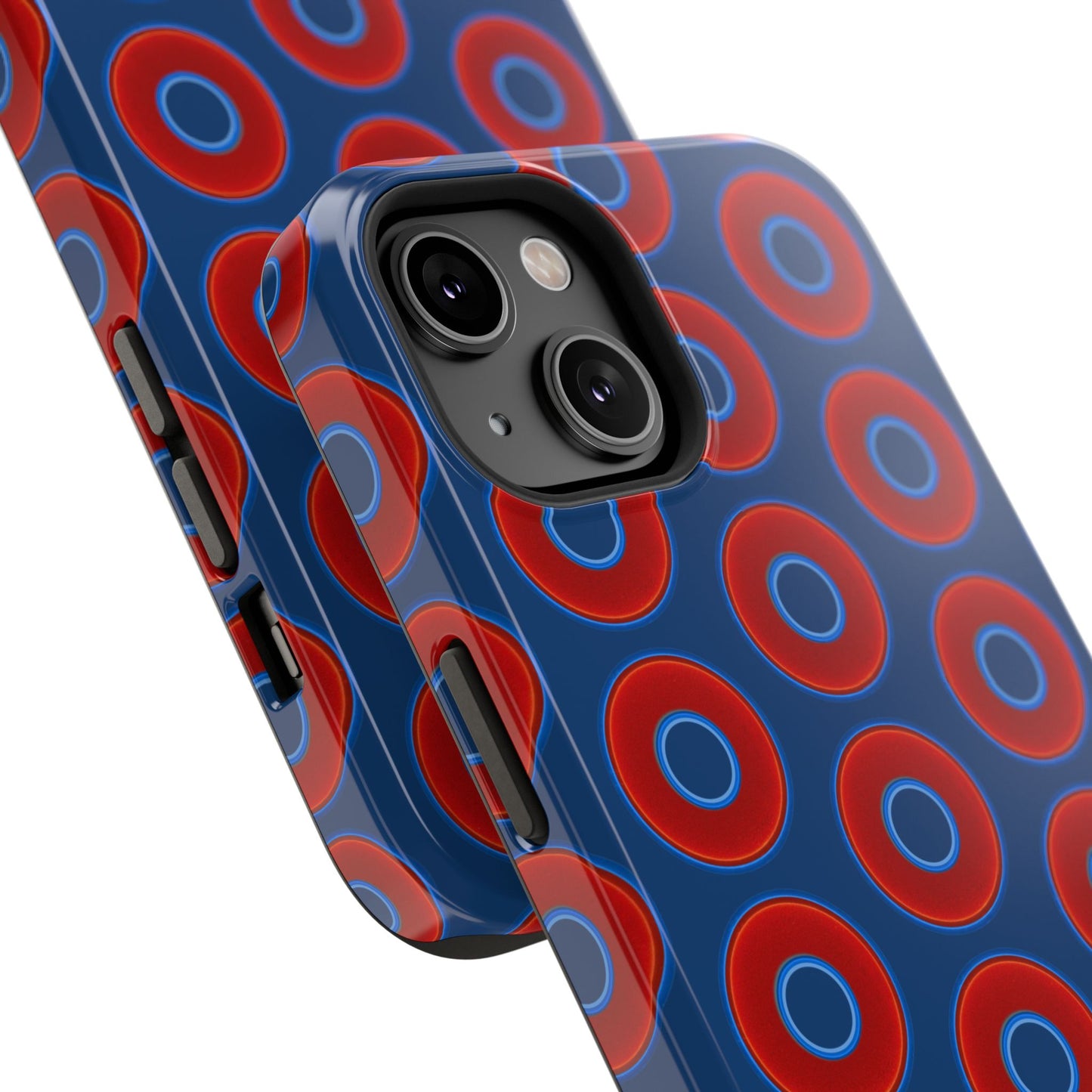 Impact-Resistant Lumpy Donut Case - red vivid donut print w/Atlantic navy blue background