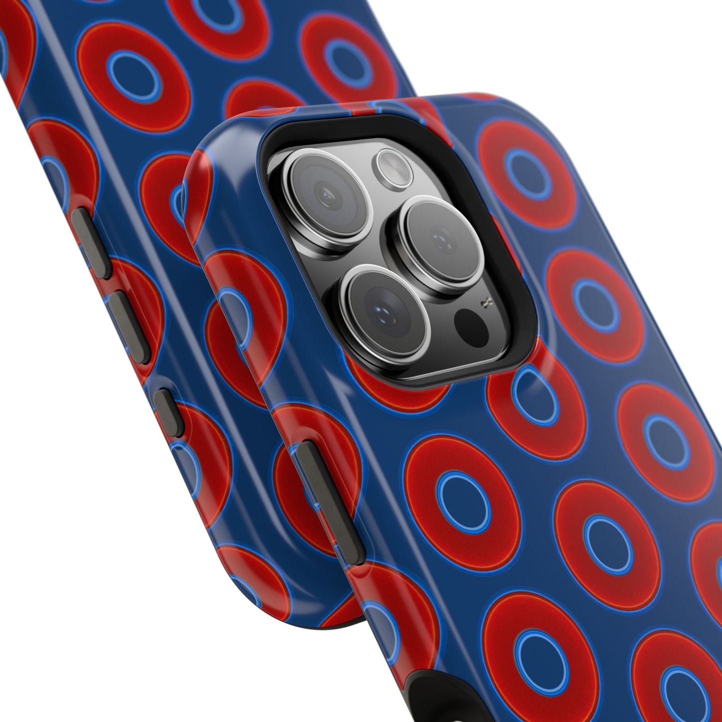 Impact-Resistant Lumpy Donut Case - red vivid donut print w/Atlantic navy blue background